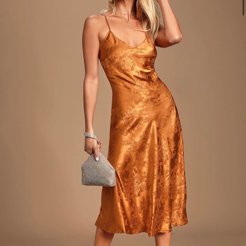 Lulus Call Love Rust Orange Slip Dress